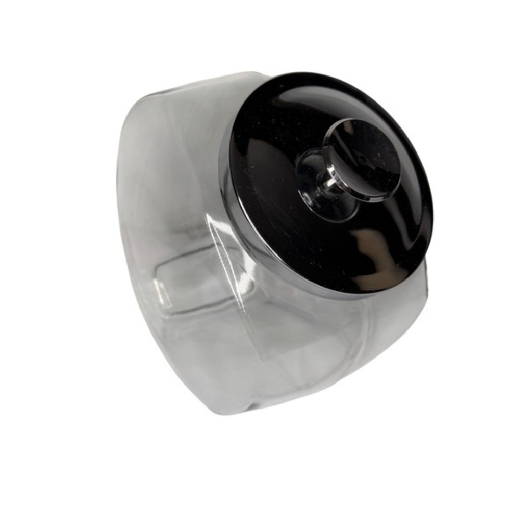 VTG 2 Gallon Clear Glass Tilted Cookie Candy Jar Chrome Lid Retro Canister
